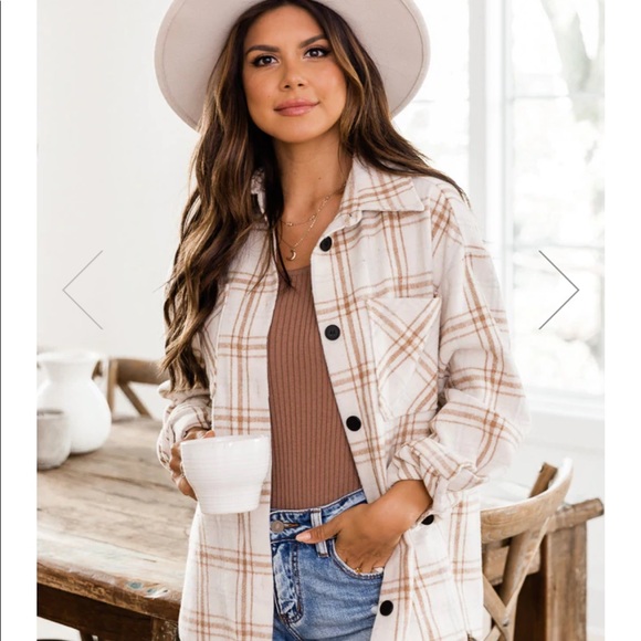 BEIGE PLAID FLANNEL SHACKET - Picture 3 of 3